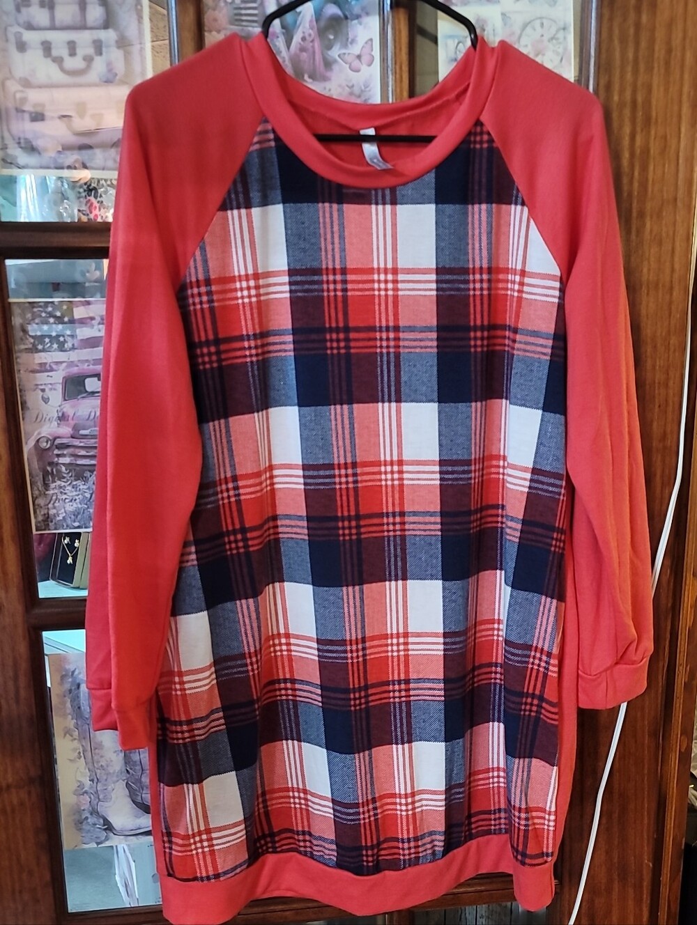 Brand New Womens Plaid Long Sleeve Boutique T-shirt Dress